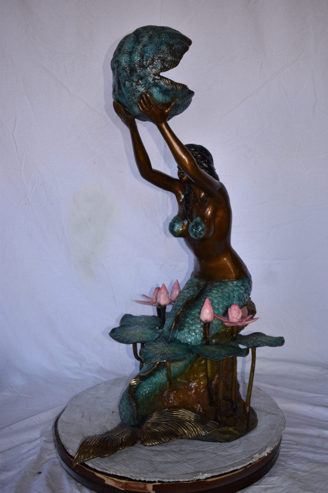 Mermaid Holding A Shell Upright Water Fountain Made of Bronze 19"x 26" x 40"H