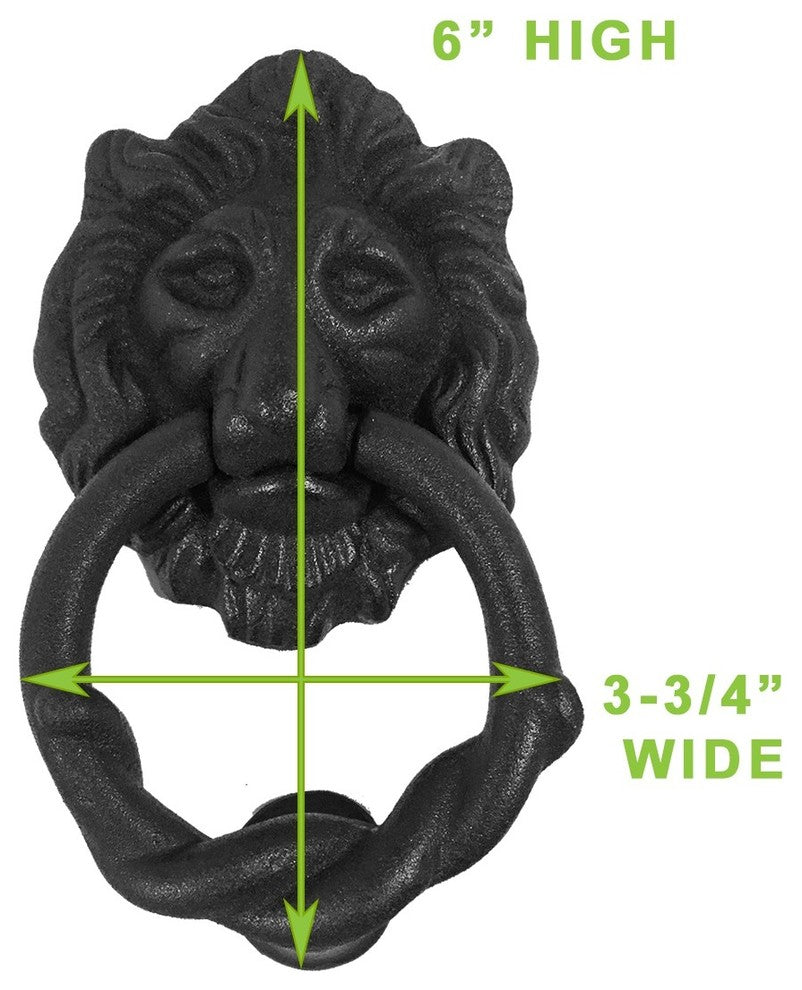 Lion Head Design Front Door Knocker Matte Finish 6" H x 3-3/4" W Gate Knocker