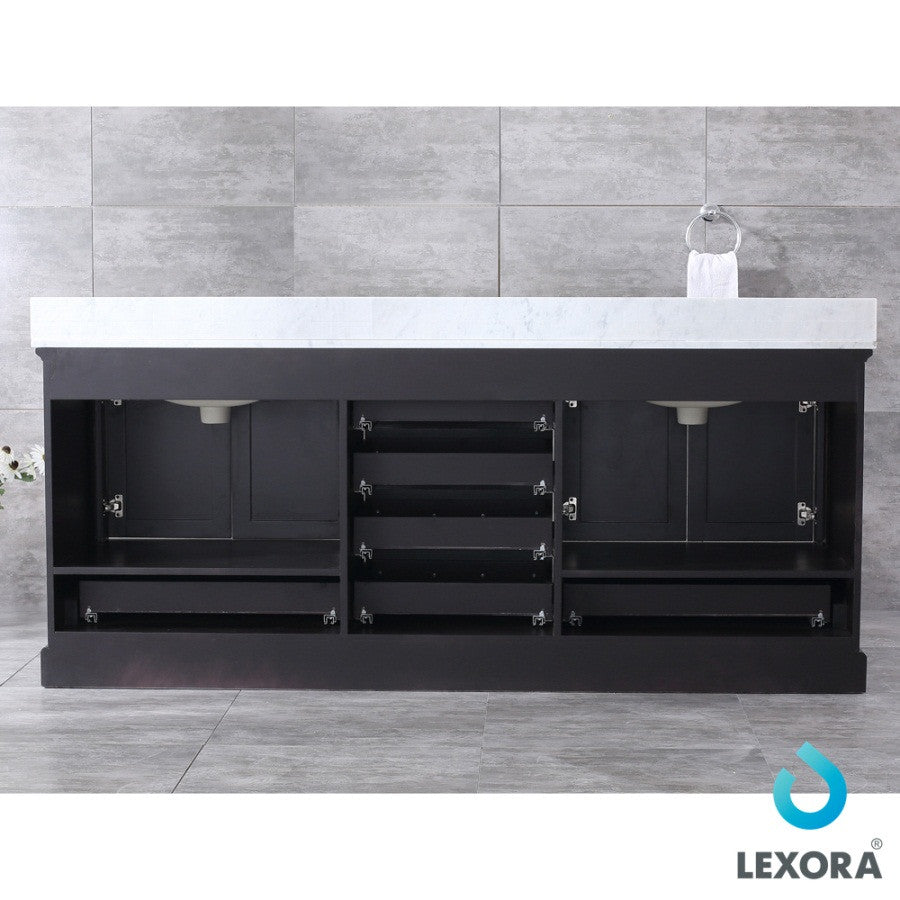 Dukes 80" Espresso Double Vanity Carrara Marble Top Sinks, 30" Wall Mirrors