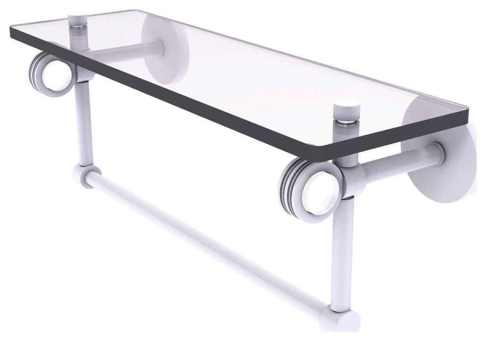 Clearview 16" Glass Shelf and Towel Bar and Dotted Accents, Matte White