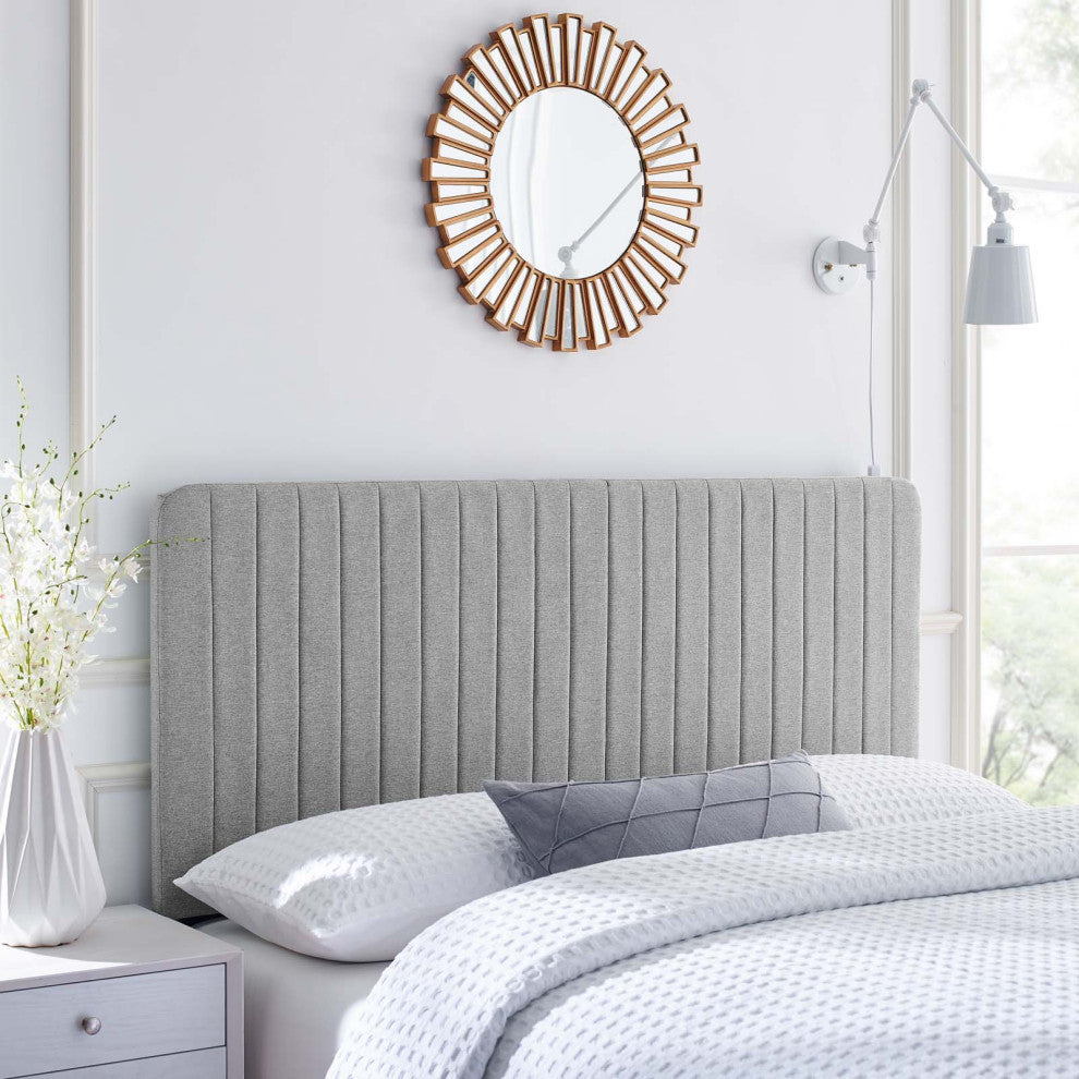 Tufted Headboard, Twin Size, Fabric, Light Gray, Modern Contemporary