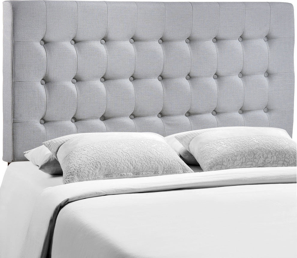 Modern Contemporary Queen Size Headboard, Gray Fabric