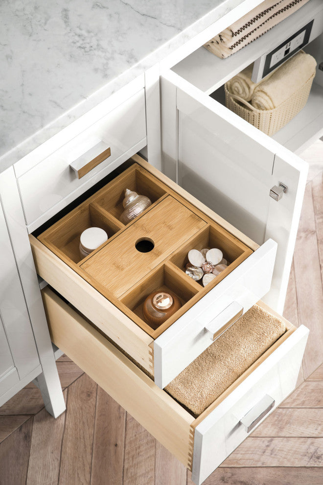 Addison 72" Double Vanity, Glossy White, w/ 3 CM Arctic Fall Solid Surface Top