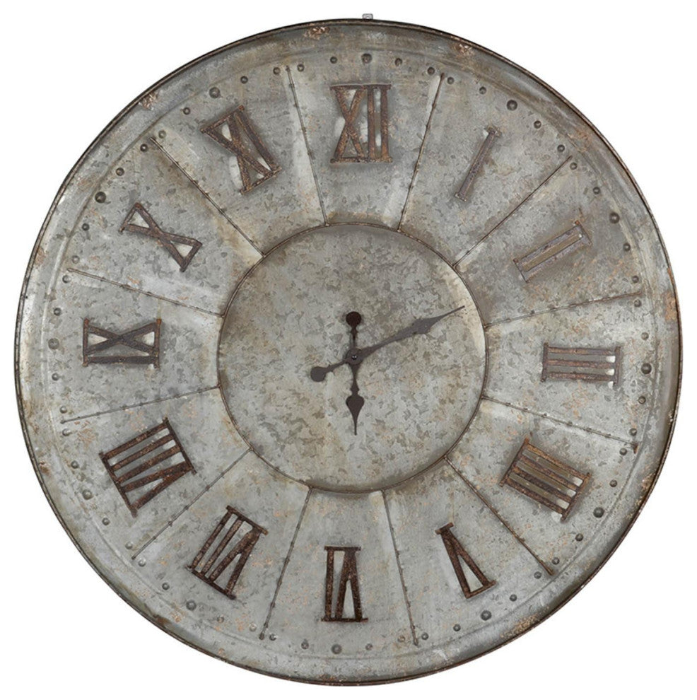 Oversized Rustic Galvanized Metal Round Wall Clock