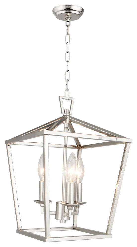 3-Light Lantern Chandelier, Polished Nickel
