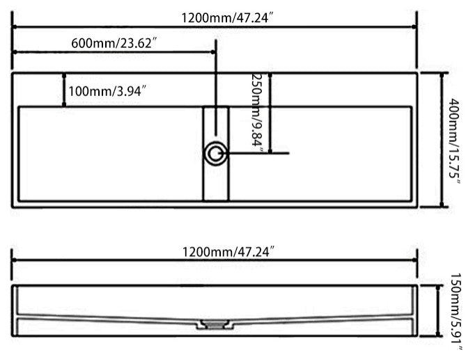 47 Inch Wall-Mount Double Sink Stone Resin Floating Trough Bathroom Sink, Glossy White