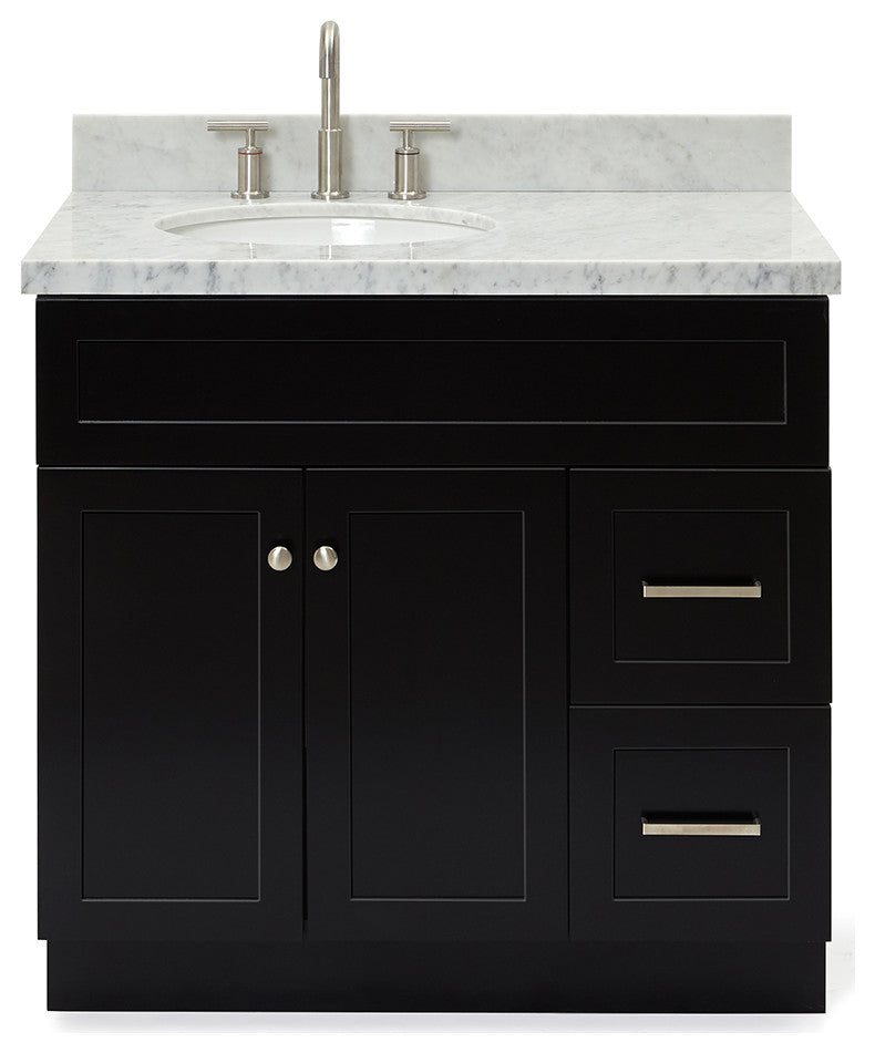 Ariel Hamlet 37" Left Oval Sink Bath Vanity Carrara Marble Black