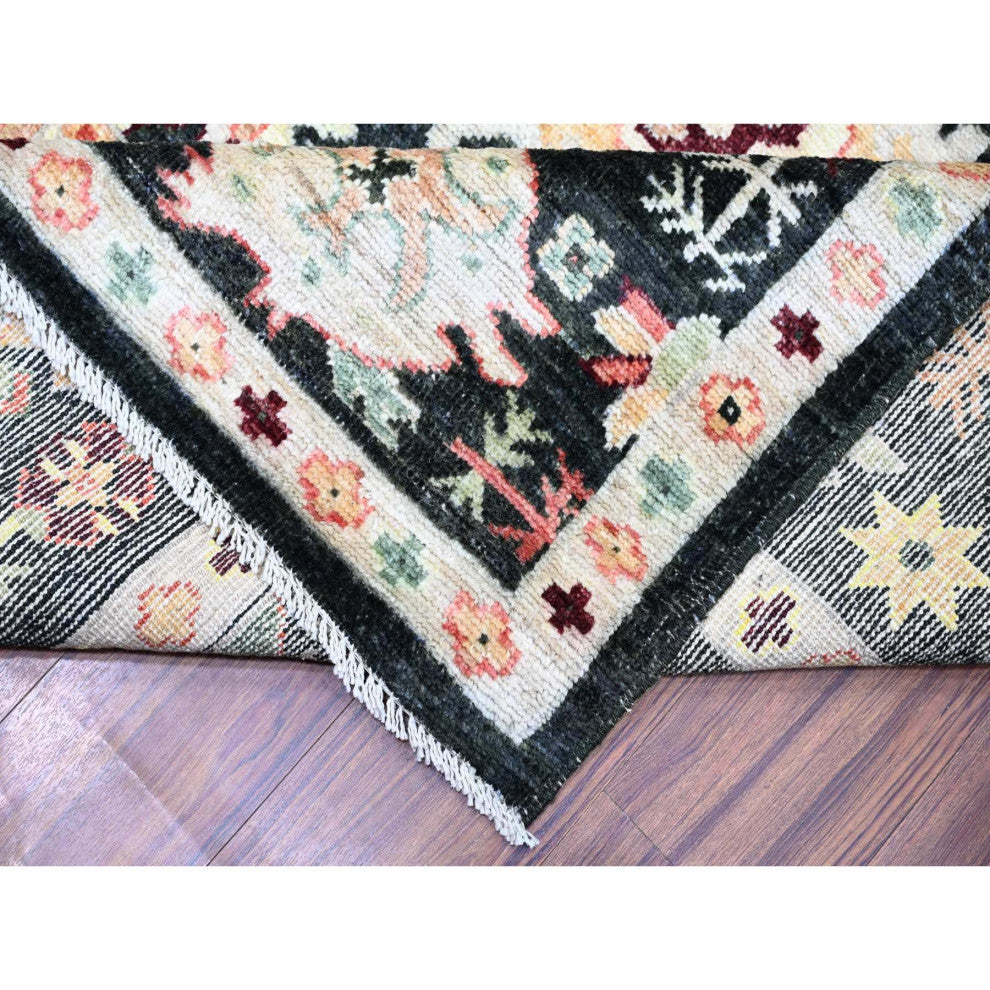 Gunmetal Black Afghan Angora Oushak Wool Hand Knotted Oriental Rug 9'x11'11"