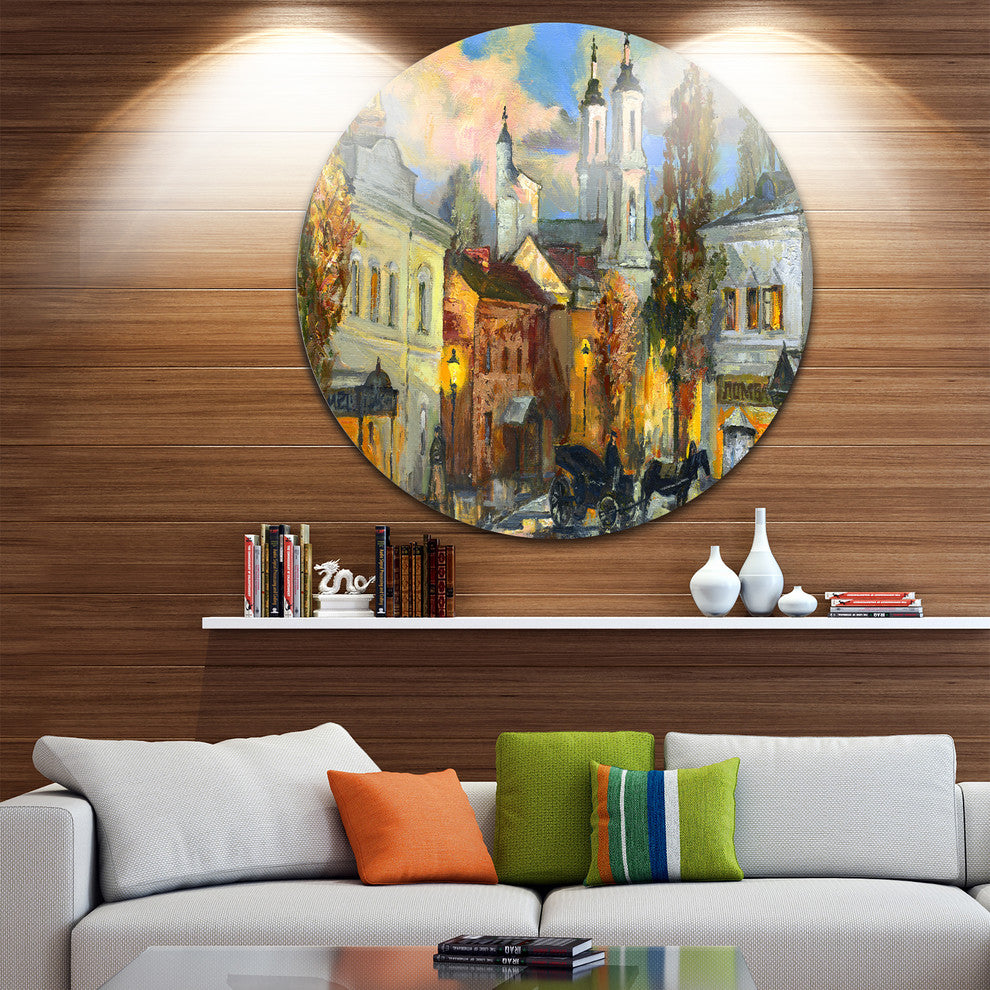 Old City, Cityscape Large Disc Metal Wall Art, 11"