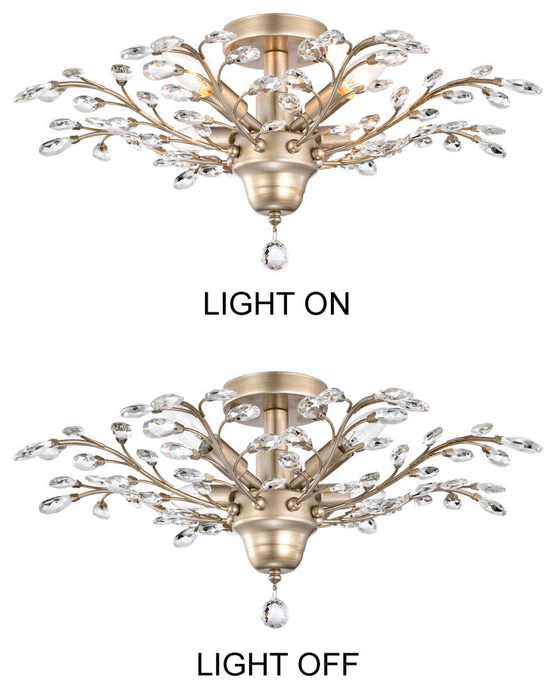 Cathy 4-Light Crystal Leaves Flush Mount in Brushed Champagne Silver Finish