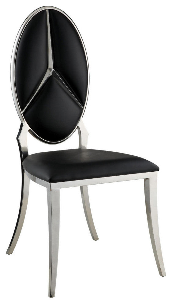 Benzara BM281971 Modern Dining Chair, Vegan Leather, Set of 2, Black, Chrome