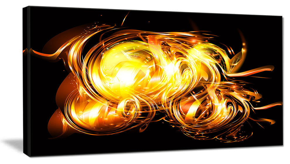 Abstract Fractal Fire on Black, Large Abstract Canvas Wall Art, 32"x16"