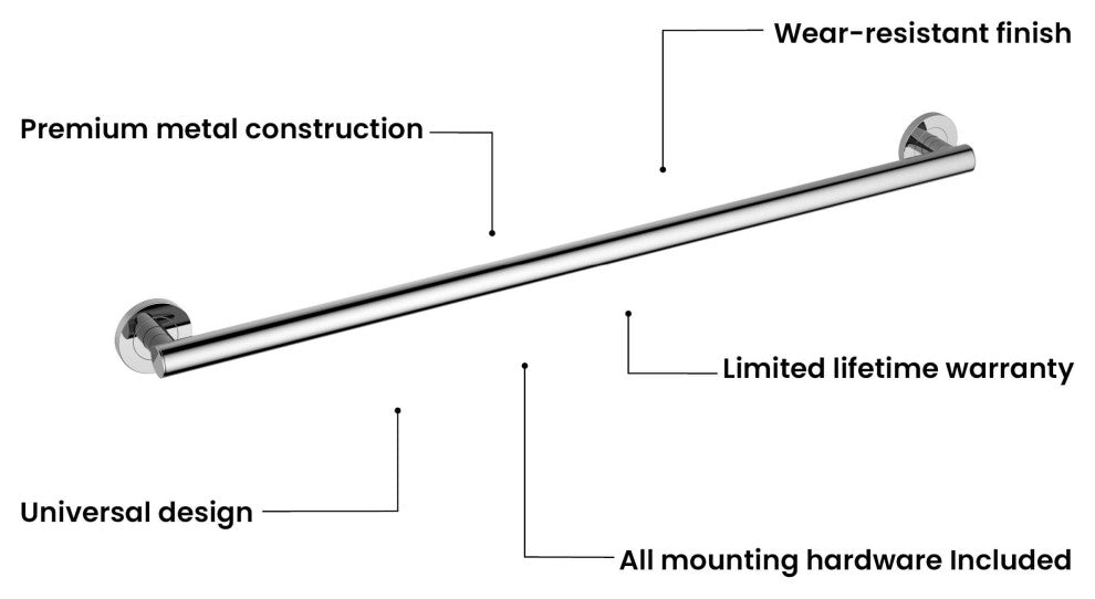 36" Stainless Steel Bathroom Safety Grab Bar, Chrome