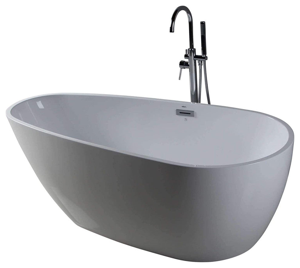 Fine Fixtures Capsule Freestanding Bathtub With Drain, White, 67"