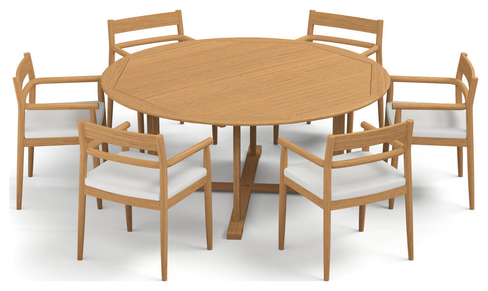 Oxford 7-Piece 67" Teak Dining Set, Sunbrella Bliss Cushions