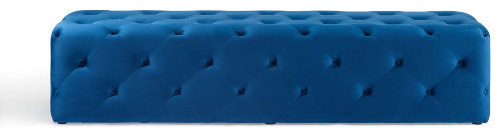 Tufted Accent Chair Bench, Velvet, Blue Navy, Modern, Living Lounge Hospitality