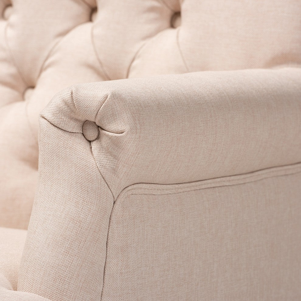 Belan Classic and Traditional Beige Fabric Upholstered Button Tufted Armchair