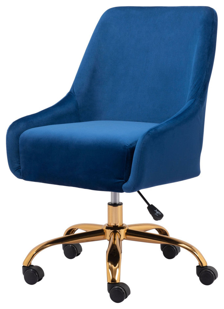 Computer Chair, Faux Vinyl Leather, Steel, Navy, Gold, Home Business Office