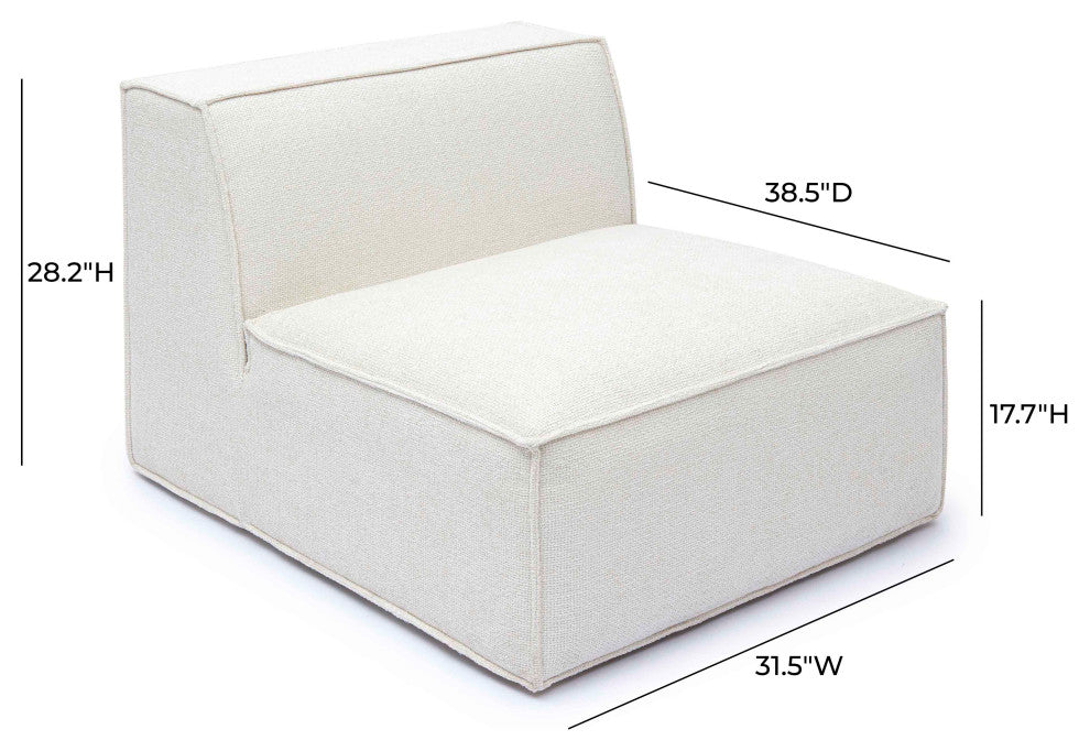 Mindy Chenille Basketweave Armless Chair, Cream
