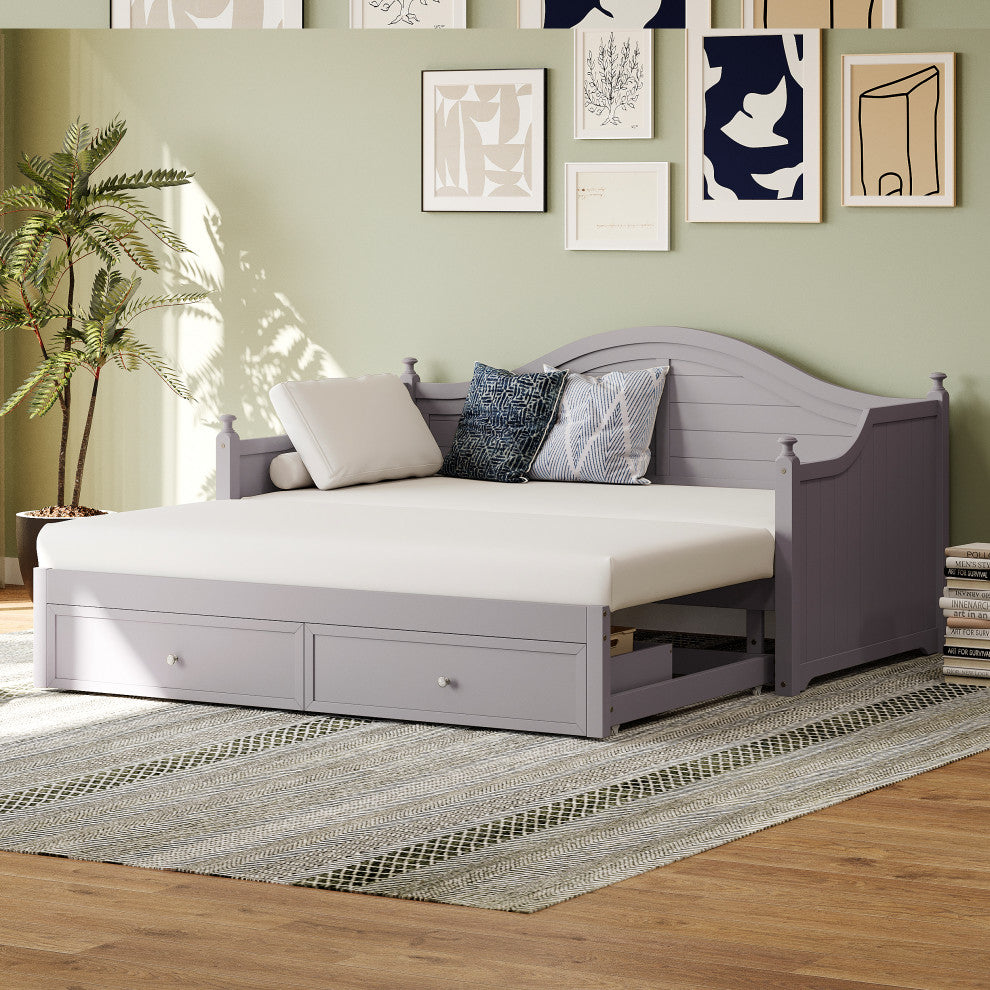 TATEUS Twin Size Wood Daybed with Extended Pop Up Trundle and Storage Drawers