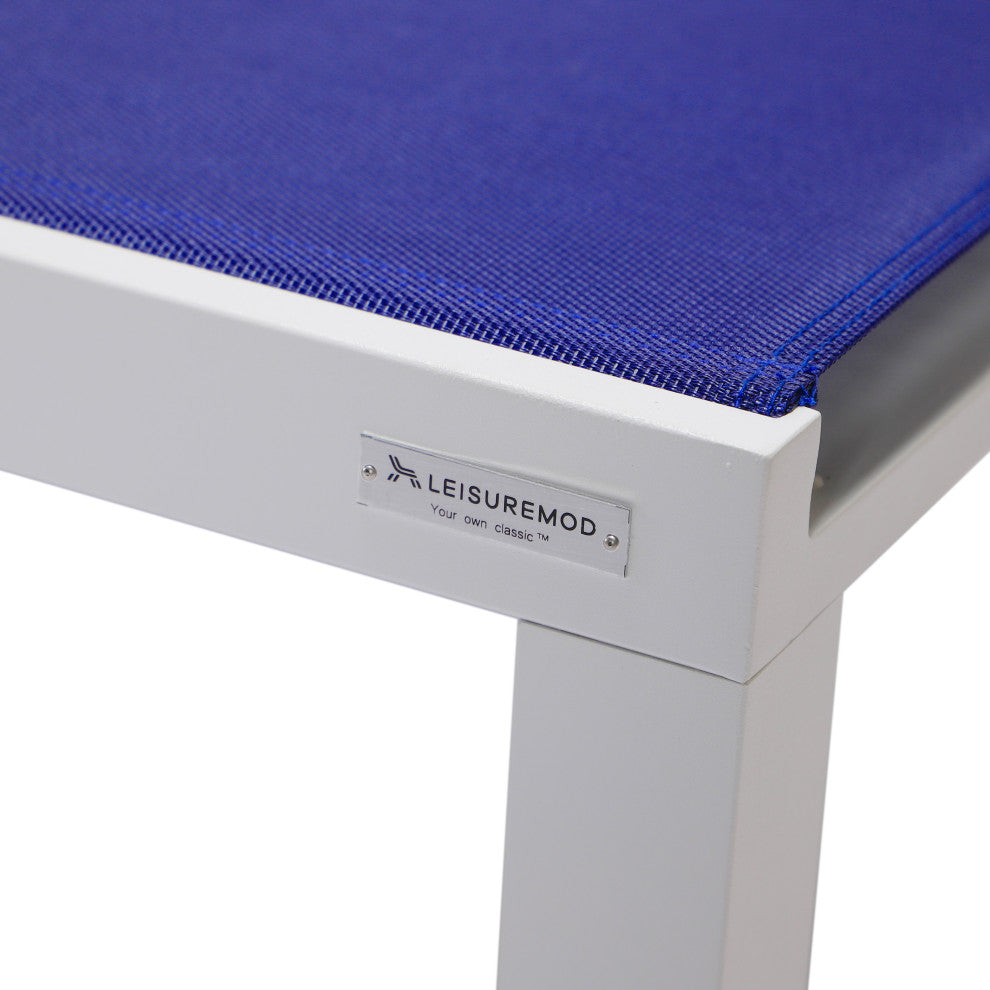 LeisureMod Marlin Patio Chaise Lounge Chair With White Frame, Navy Blue