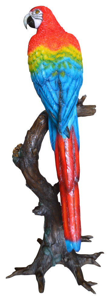 Single Red and Blue Parrot on a tree Bronze Statue -  Size: 30"L x 24"W x 66"H