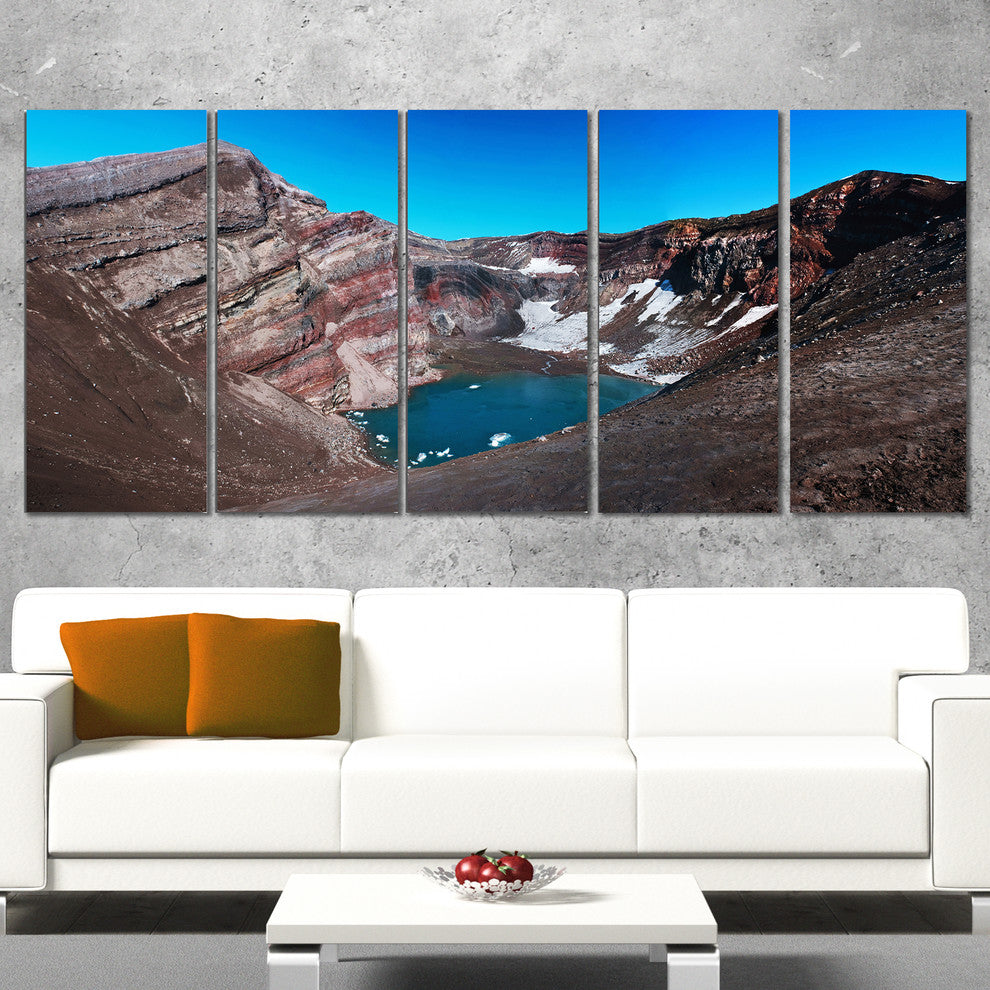 Volcano Kamchatka Panorama, Landscape Canvas Wall Art, 60"x28", 5 Panels