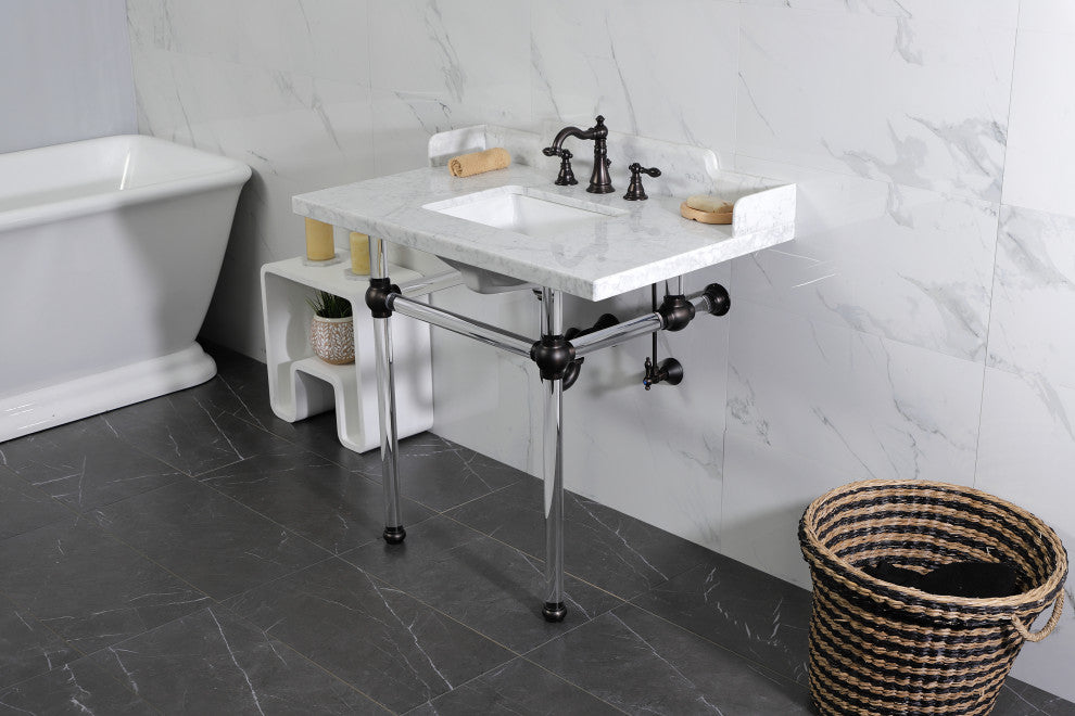 Kingston Brass LMS3630MASQ5 36" Carrara Marble Console Sink, Acrylic Legs