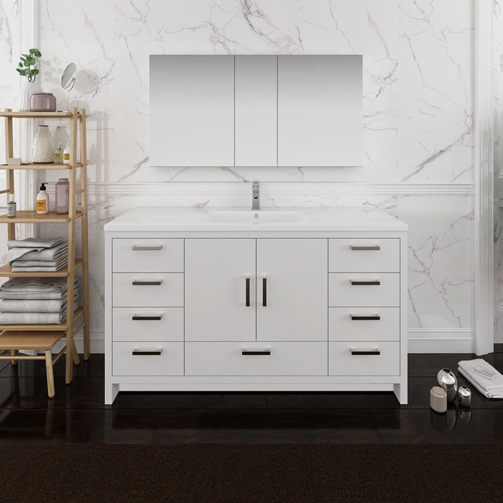 Imperia 60" White Single Sink Bathroom Vanity Set, Faucet-Fft3811ch