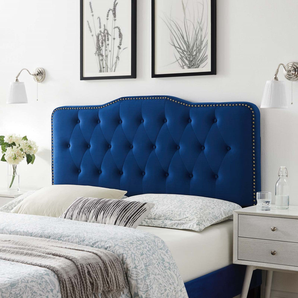 Tufted Headboard, King Size, Velvet, Blue Navy, Modern Contemporary, Bedroom