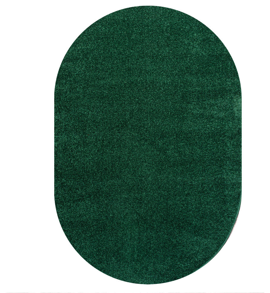 Haze Solid Low-Pile Runner Rug, Emerald, 3 X 5 Oval