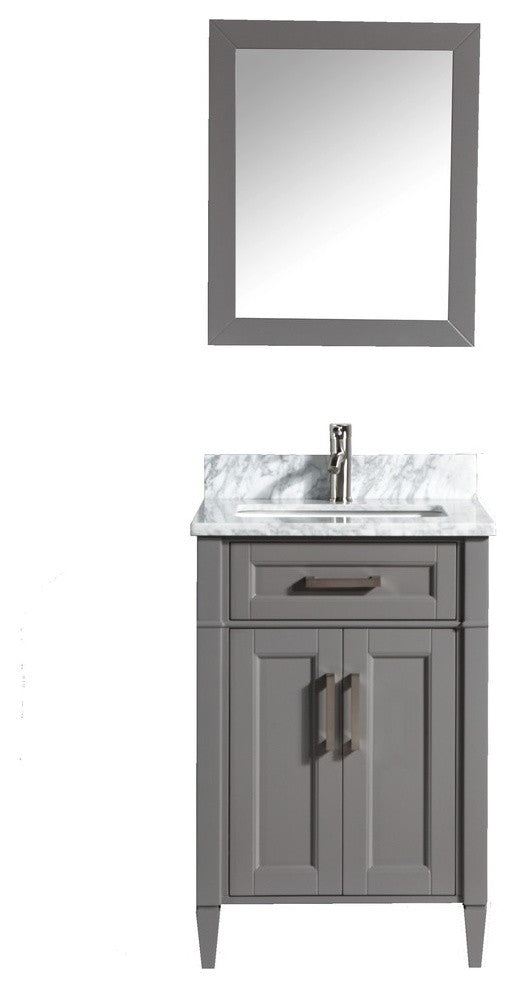 Vanity Set With Carrara Marble Top, 24", Gray, Led Sensor-Switch Mirror