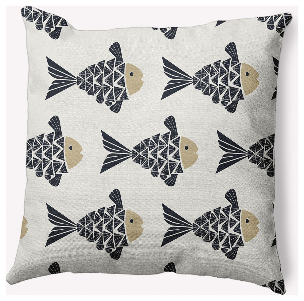 18x18" Fish Tales Nautical Decorative Indoor Pillow, Taupe