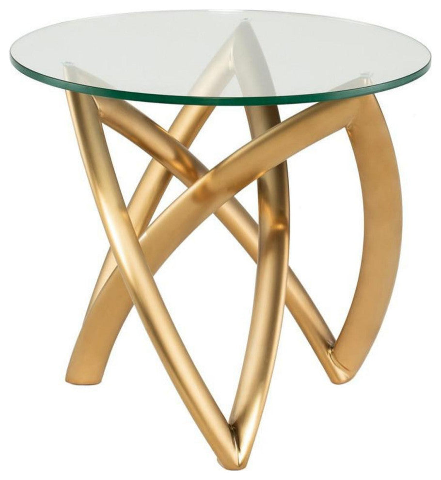 Martina Side Table in Brushed Gold Stainless Steel and Tempered Glass