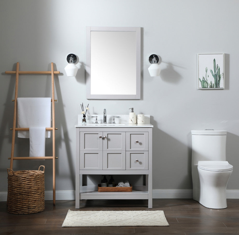 Tobias 32" Single Bathroom Vanity, Gray, With Backsplash