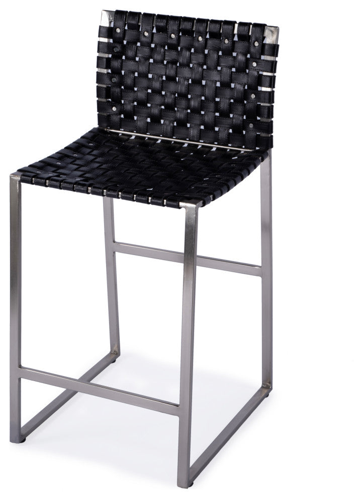 Urban Woven Leather 25" Counter Stool, Black