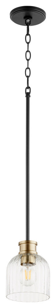 Quorum 310-6980 One Light Pendant, Black w Aged Brass Finish