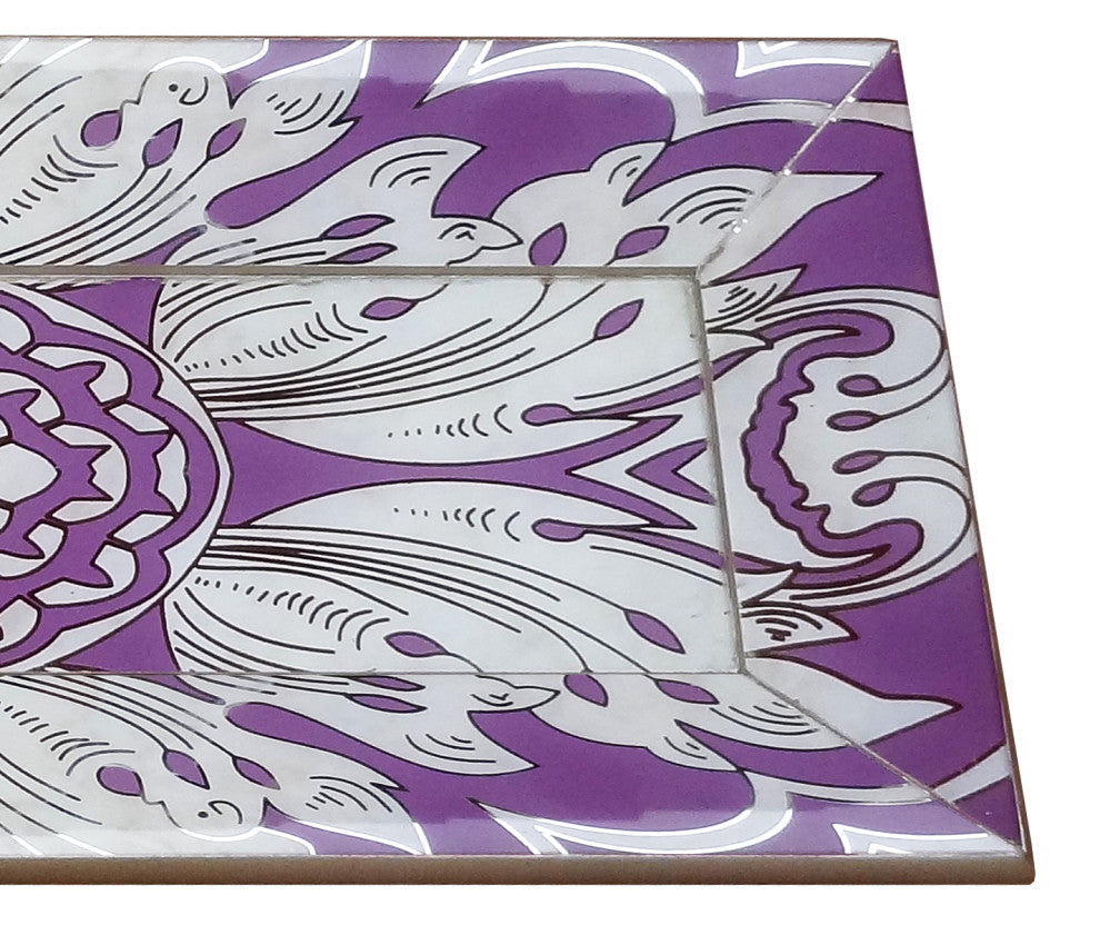 Handmade Reverse Painted Mirror Tray With Beveled Edge in Lavender, Small
