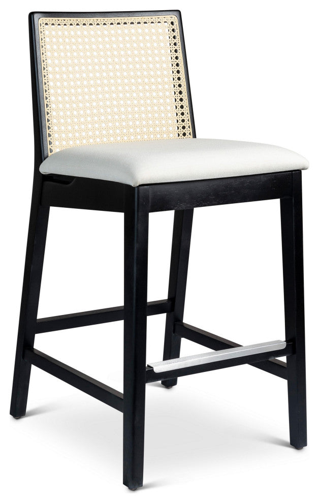 Modern Brazilian, Nardia, Cane Counter Stool, Ebano/Natural/Alabaster