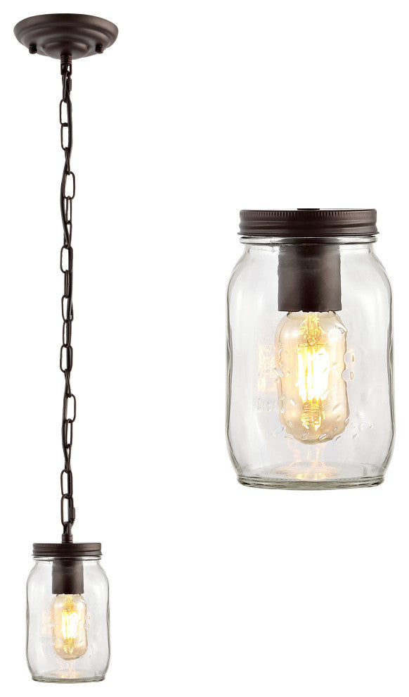 Gaines 1-Light Farmhouse Mason Jar LED Pendant, Oil Rubbed Bronze, Width: 5.5"