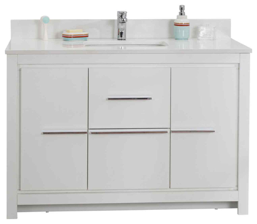 Mila Collection 48" Bathroom Vanity With Sink, Mirror, Countertop, Snow White