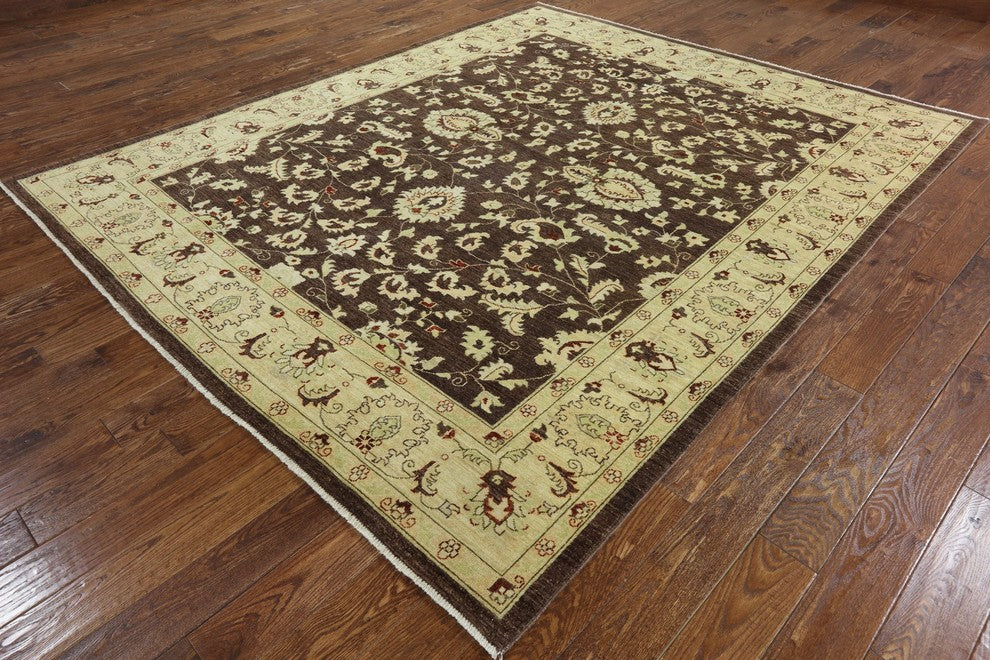 Brown Peshawari Oushak Style Chobi Hand-Knotted Wool Rug, 8'x10'