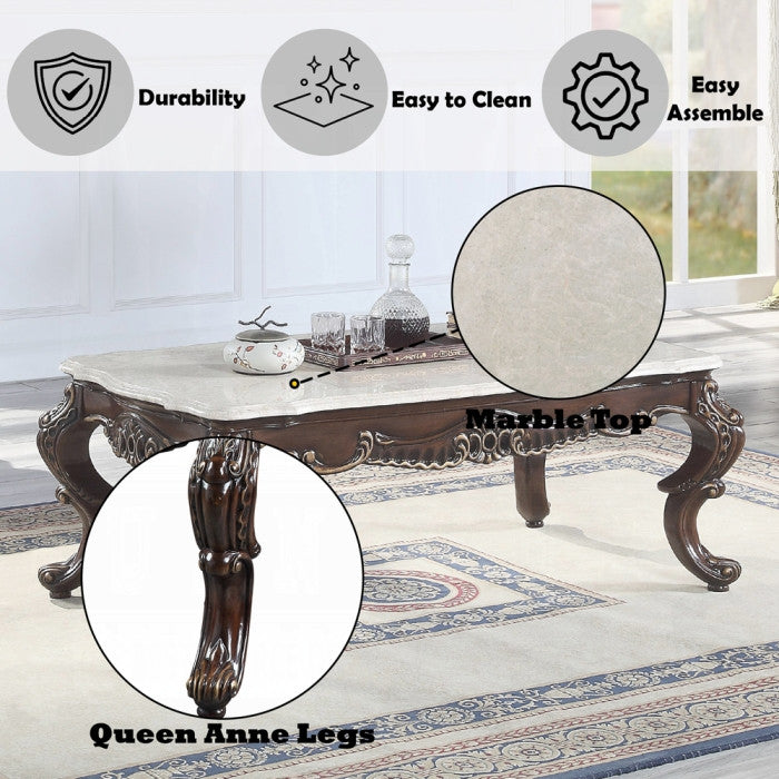 ACME Benbek Coffee Table, Marble and Antique Oak Finish