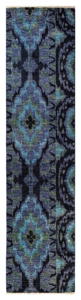 Modern, One-of-a-Kind Hand-Knotted Area Rug Blue, 2'7"x10'3"