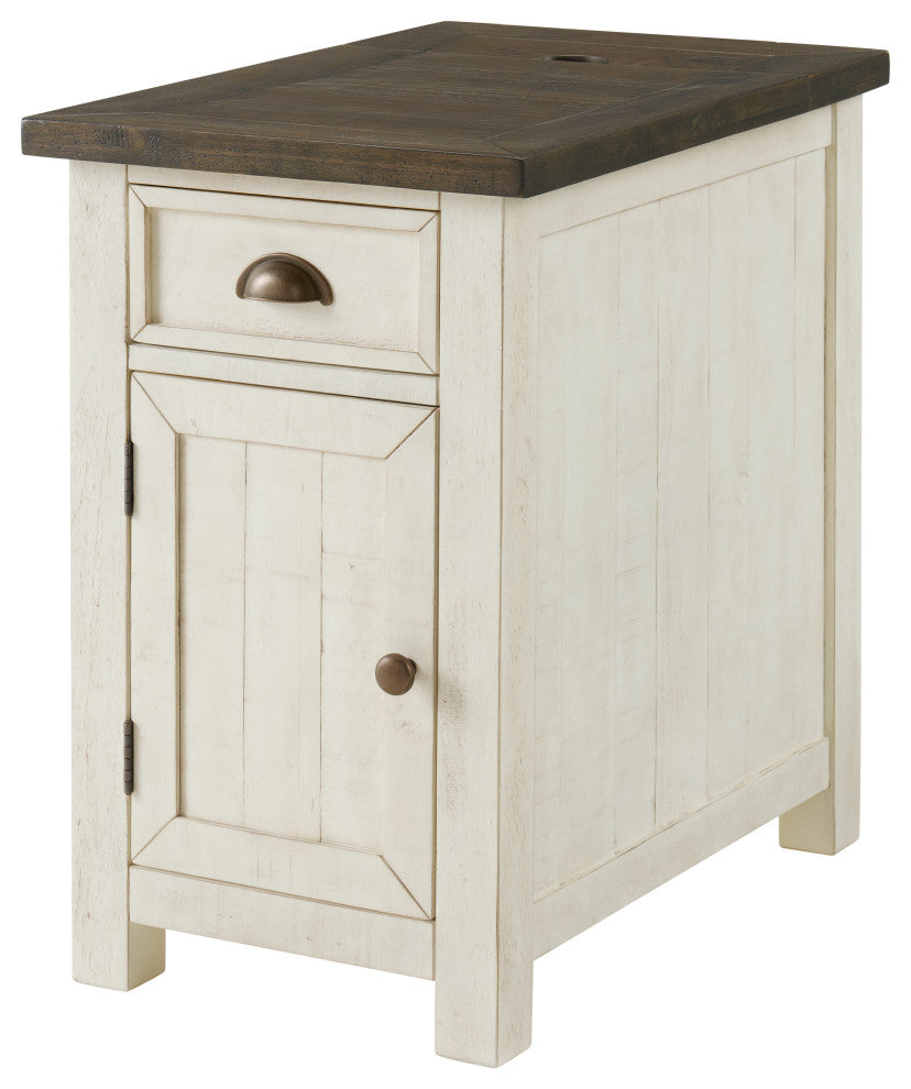 Monterey Chairside Table with USB and 3-prong Charging Station, Two-Tone Cream and Brown
