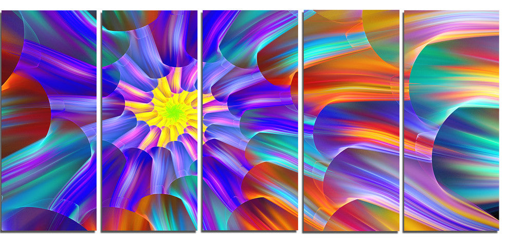 Spectacular Stain Glass with Spirals, Floral Canvas Art Print, 60"x28", 5 Panels