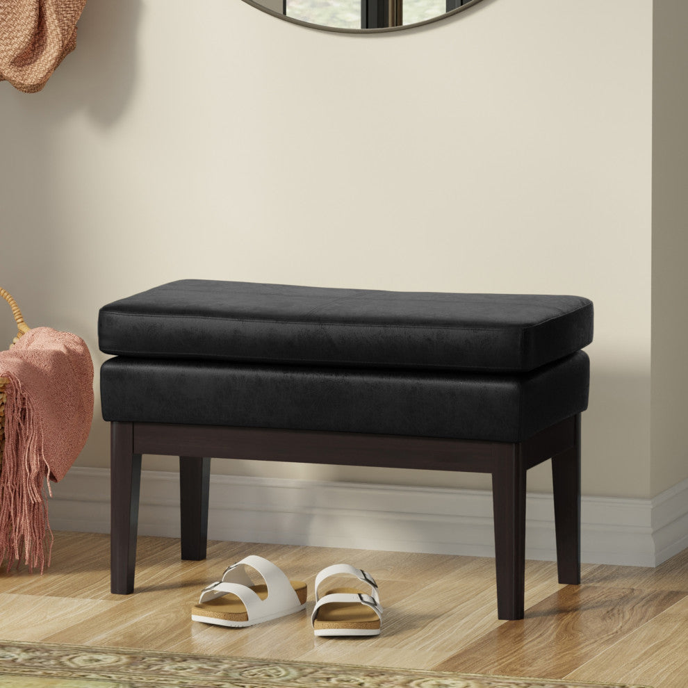 Carlson SOLID HARDWOOD Small Ottoman Bench, Distressed Black