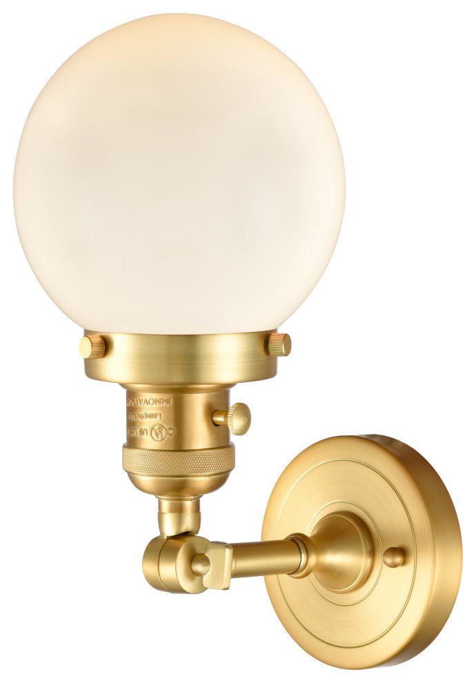 Beacon Sconce With Switch, Satin Gold, Matte White