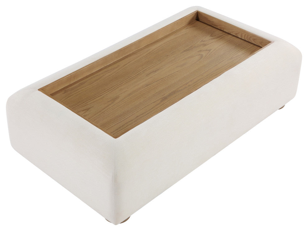 Diana Linen Textured Fabric Upholstered Coffee Table, Natural