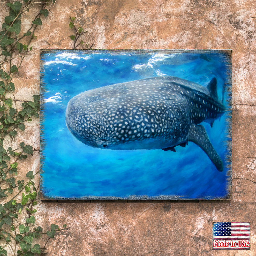 Blue Whale Art Wooden Wall Art, X-Large 36x24